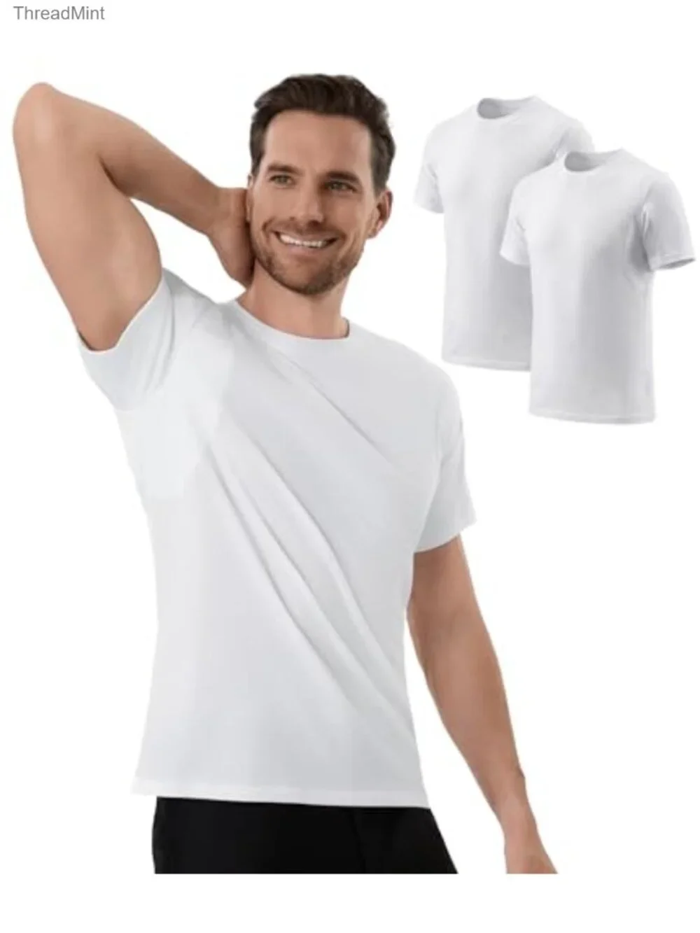 2 Pack Mens Sweatproof Undershirts Cotton Crew Neck Regular Fit Sweat Blocking